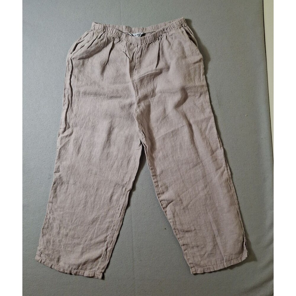 Liz & Jane Pants Womens Wide Leg Pre Shrunk Cotton Taupe Brown M Pockets Comfy
